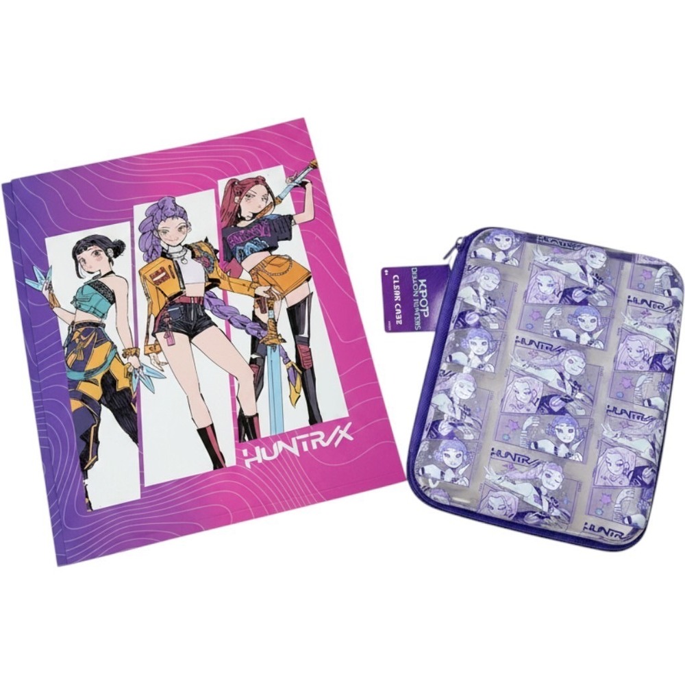 K-Pop Demon Hunters Huntrax Folder and Clear Pencil Case Set Purple Pink